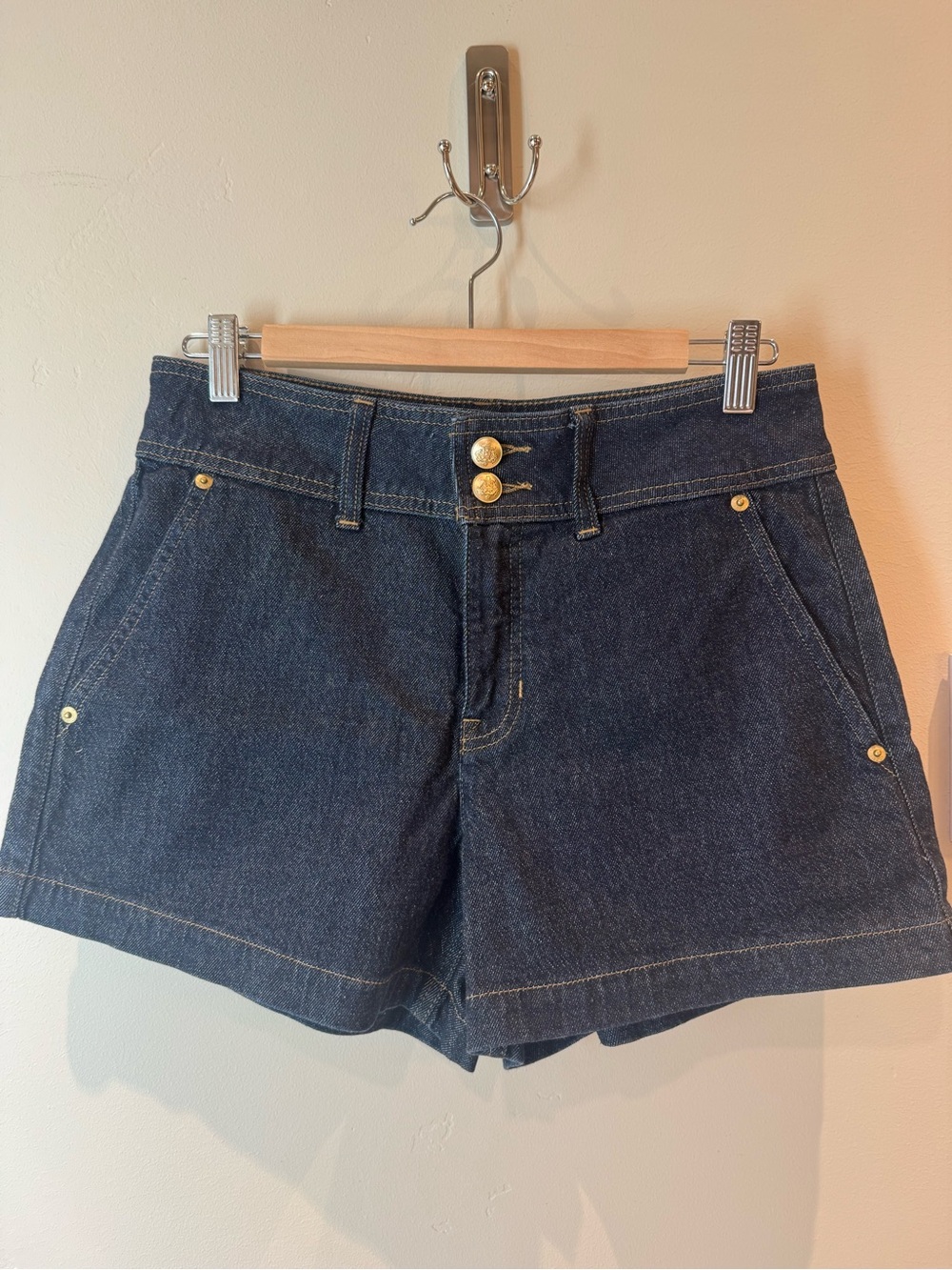 J. Crew Dark Blue Denim Shorts with Gold Buttons